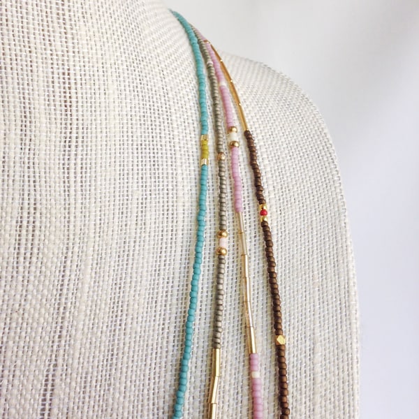 Long beaded necklace, boho necklace, layering necklace, simple unique necklace, thin necklaces, small tiny beads, modern necklace, simple