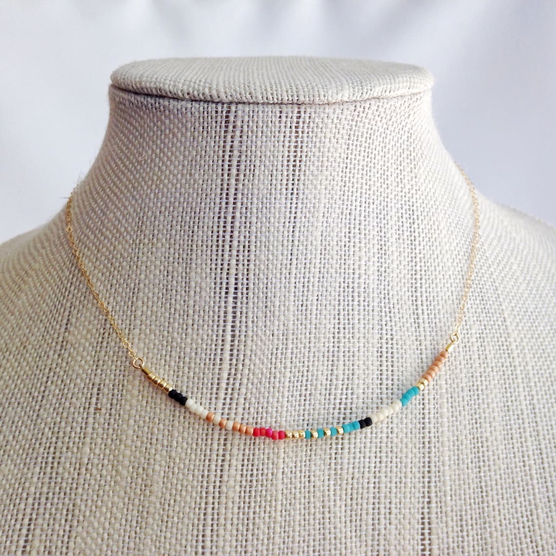 Extra Thin Bead Necklace Tiny Beads Colorful Short Necklace Etsy