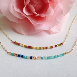 Colorful Seed Bead Necklace: Gold-Filled Layering Boho Chic