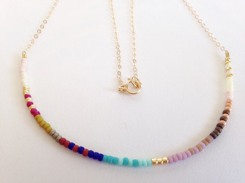 Extra Thin Bead Necklace Colorful Short Necklace Simple - Etsy
