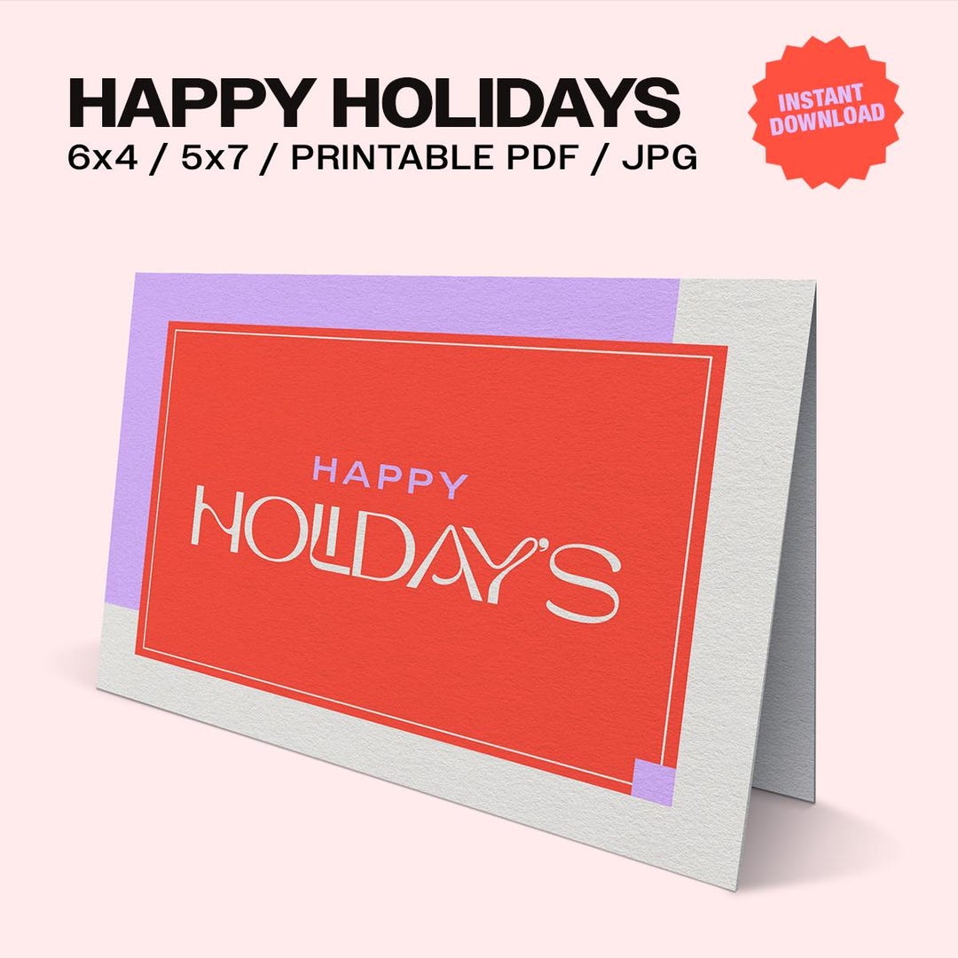 Modern Color Block Happy Holidays Card (printable PDF) | 5x7 | Digital ...