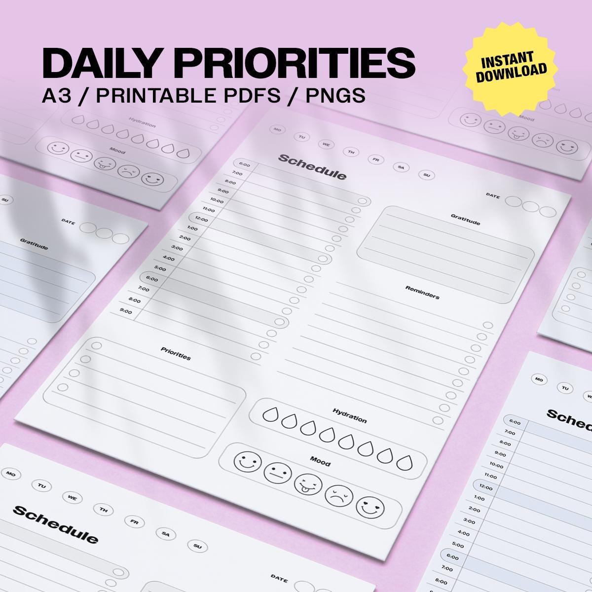 Program Priorities Card Daily Priorities Planner Sheet | A3 | Pdfs | Digital | PNG | Print ...