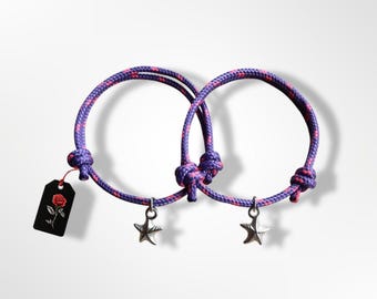 2 à 12 bracelets Roxapower en paracorde | Ajustables, étanches, style surfeur | Violet avec étoile de mer | Duo
