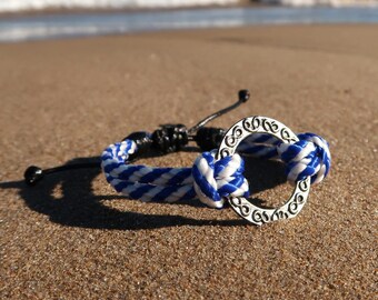 Bracelet de force nautique médiéval | Anneau médiéval | Cordon bleu et blanc | Fabrication artisanale