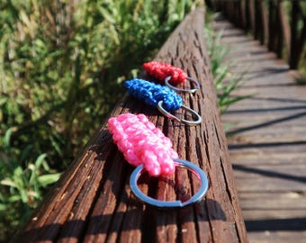 Lot de 3 porte-clés macramé RoxaPower | Nœud marin classique | Porte-clés d'amitié | Rose, bleu et rouge | Fait main | 90