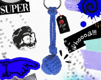 Porte-clés RoxaPower en corde | Nœud marin classique avec bille de verre | Plastique bleu