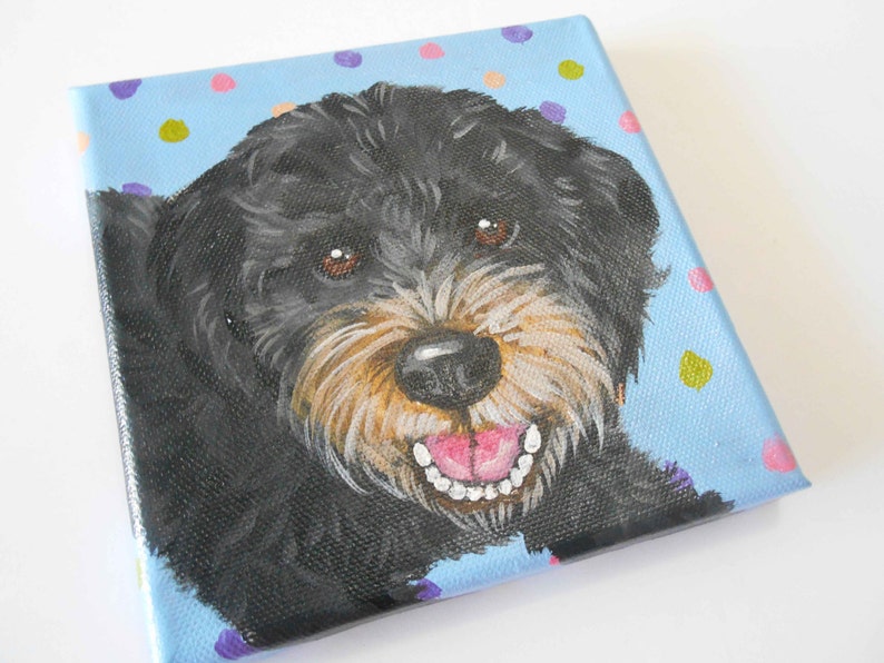 1 Pet Close-Up Polka Dot background Original Painting on Canvas 6x6 Custom Cat Portrait Custom Dog Portrait Custom Pet Portrait