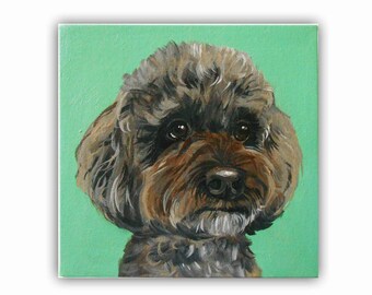 6x6x0.75" Custom Dog Portrait / Custom Pet Art / custom portrait - 1 Pet Close-Up Solid background Original Painting Acrylic on Canvas