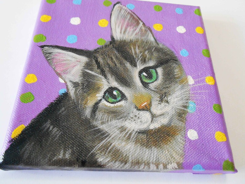 1 Pet Close-Up Polka Dot background Original Painting on Canvas 6x6 Custom Cat Portrait Custom Dog Portrait Custom Pet Portrait