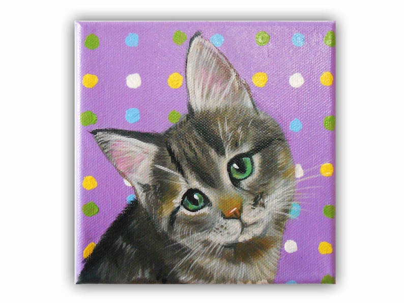 1 Pet Close-Up Polka Dot background Original Painting on Canvas 6x6 Custom Cat Portrait Custom Dog Portrait Custom Pet Portrait