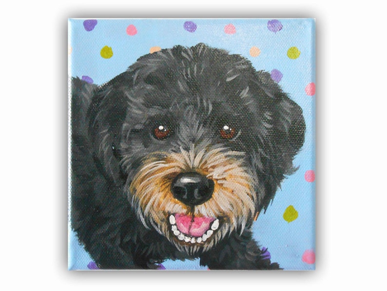 1 Pet Close-Up Polka Dot background Original Painting on Canvas 6x6 Custom Cat Portrait Custom Dog Portrait Custom Pet Portrait