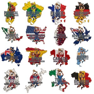 World Cup 2026 Country Flags Bundle – Soccer Player Trophy Clipart (Digital Download)