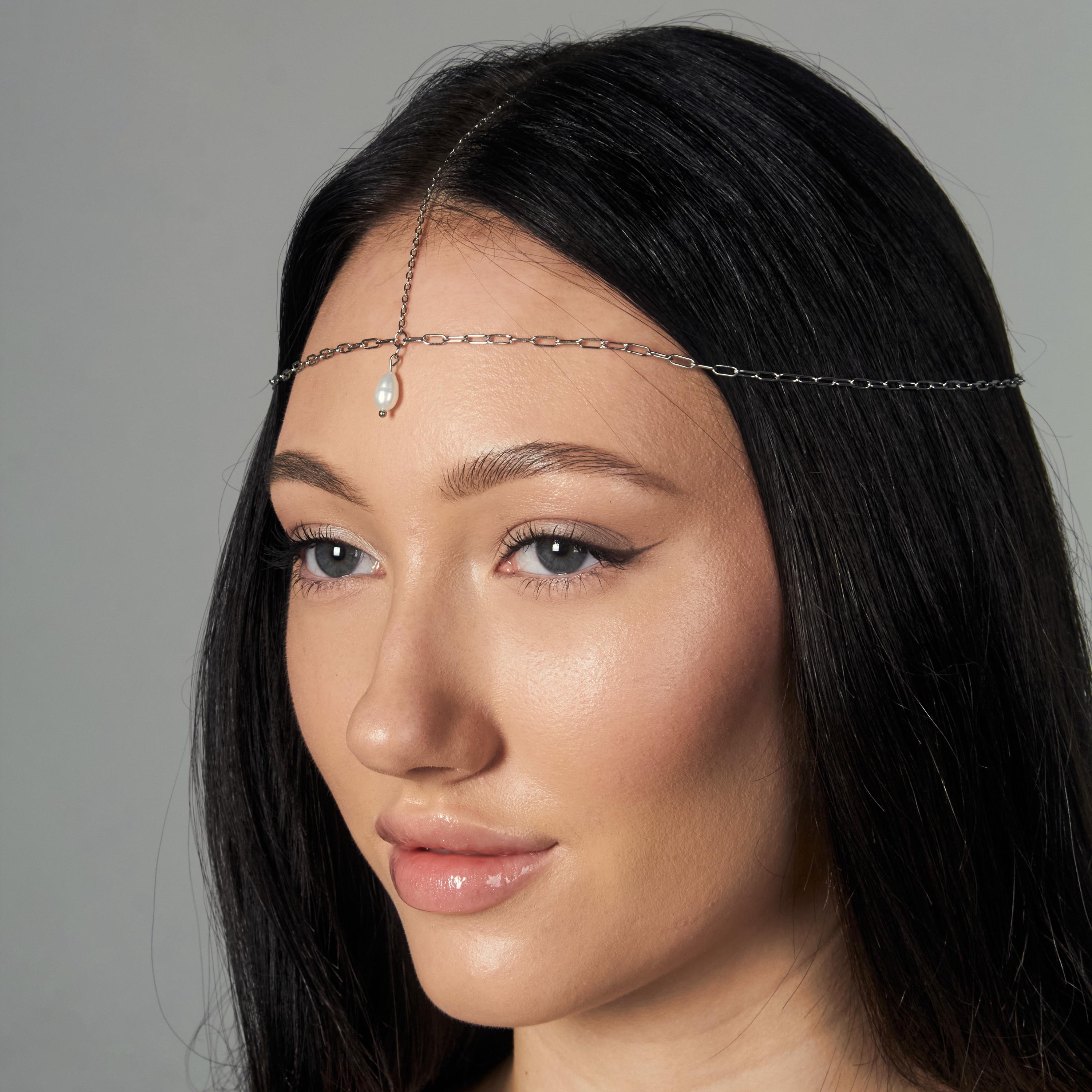 Coin Forehead Chain Minimalist Forehead Chain With Pearl or Crystal, Delicate Hair Jewelry ...