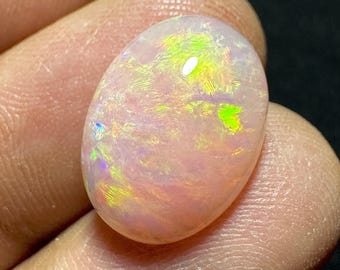 Baby Pink Ethiopian Opal Gemstone: Cabochon Oval , Jewelry Making Stone (4.60 CTS, 16x12x5 MM)