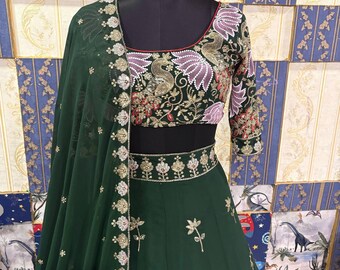 Dark Green Lehenga Choli with Dupatta Embroidered Bridal Lehenga Indian Wedding Outfit Festive Party Wear Designer Ethnic Dress