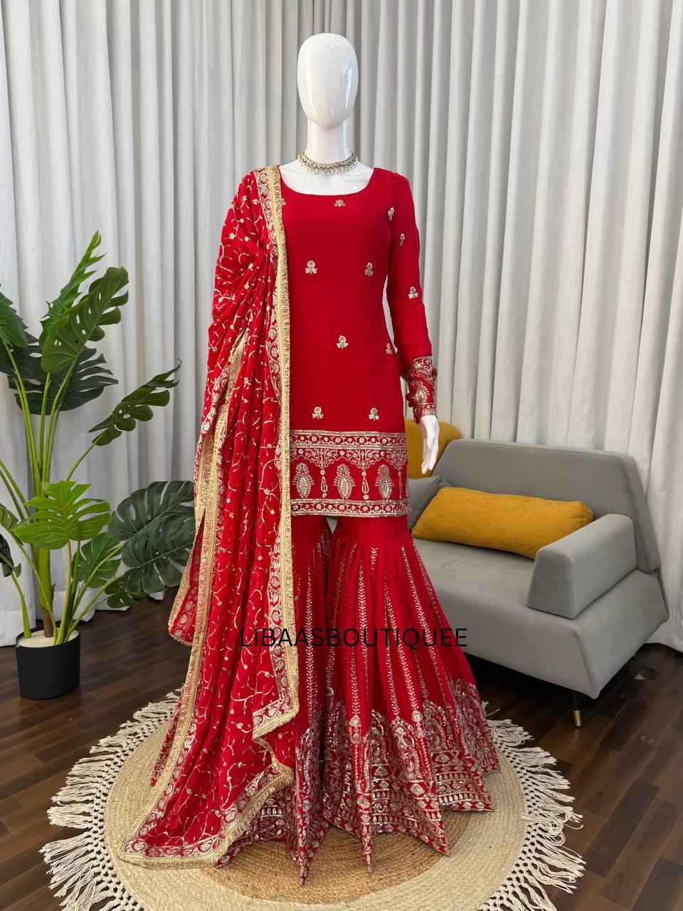 Red Bridal Sharara - Etsy