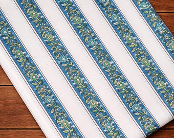 White Striped Floral Cotton Fabric | Blue Green Hand Block Print Cotton | Indian Stripe Fabric for Sewing, Quilting, Dressmaking | Fabrics