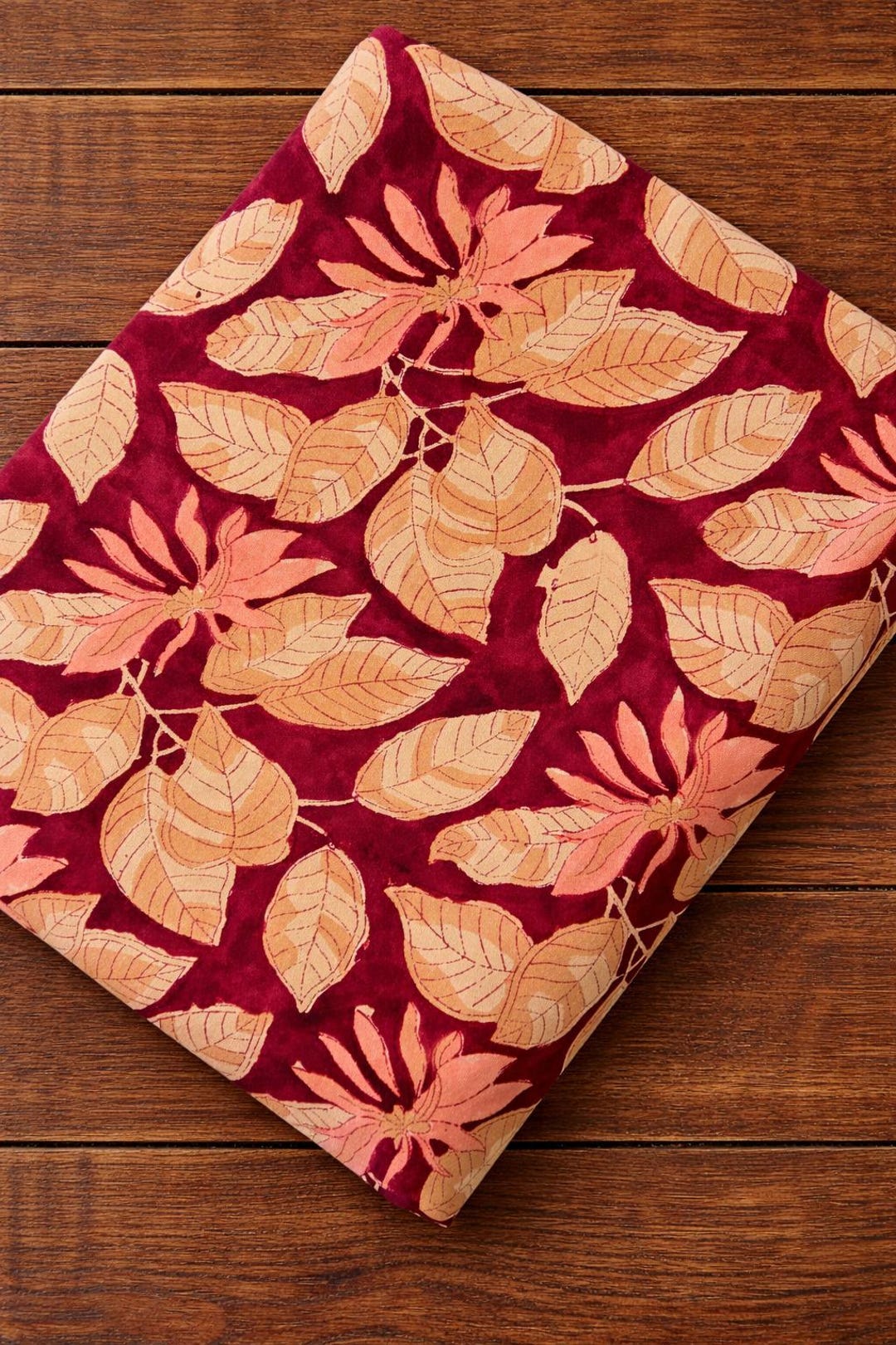 Maroon Block R Maroon Floral Hand Block Print Cotton Fabric, Indian Printed Cotton ...