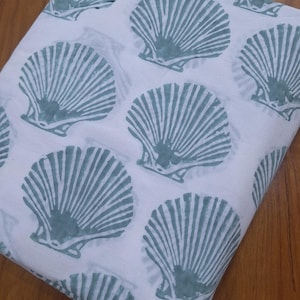 Handblockdruck-Baumwollstoff, Muschelmuster, weicher, leichter Baumwollstoff, Küstenstoff, Strand-Thema, Servietten