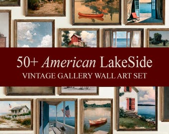 50+ American Lakeside Prints, 4th of July Wall Art Set, Vintage Americana Lake House Decor, Independence Day (Digital Download)