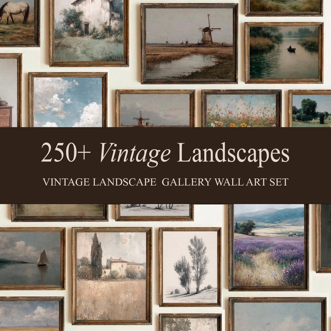 250+ Vintage Landscape Prints Bundle, French Country Wall Art Set ...