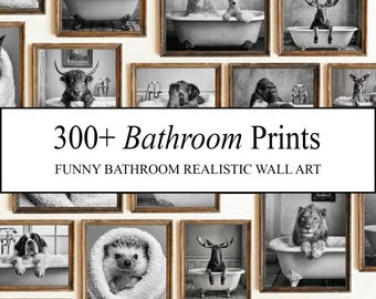 300+ Funny Bathroom Wall Art Bundle, Animal Bathroom Prints, Vintage Toilet Wall Art, Printable Gallery Set (Digital Download)
