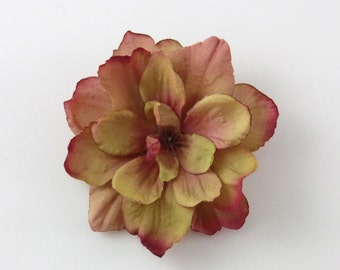 Pink Tan Flower Hair Clip - 1 Piece - Magenta Dark Pink Tan Beige Carmel Color - Pigtail Side Ponytail Accents - add to shoes or headband