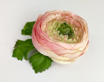 Realistic Pink Ranunculus Flower Hair Clip and Pin - Light Pink Cream Blush Realistic Rose Flower - Clip in Hair or Pin to Jacket or Hat