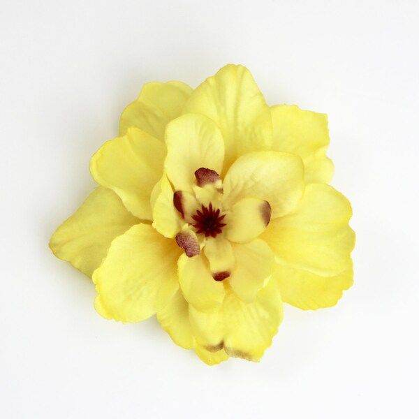 Ready to Ship - Yellow Flower Hair Clip - Realistic Small Hair Clip Pastel Yellow Color with Burgundy Center - accent hairstyles