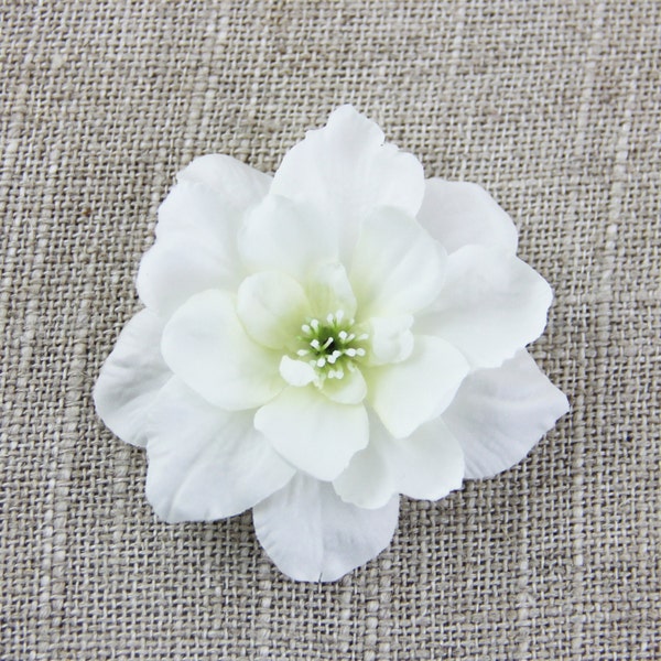 White Flower Hair Clip - One Piece - Realistic White Cream Green Floral Hair Clip - Pick a Size and Clip Type - Neutral Wedding Bridal Gift