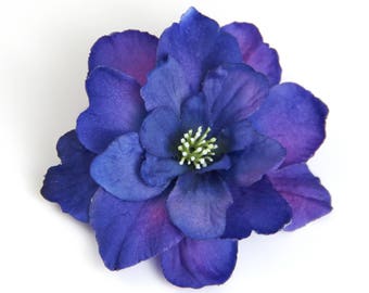 Blue & Purple Flower Hair Clip - Small Hair Clip - ONE Piece - Deep Blue Purple Royal Violet Realistic flower accent any hairstyle