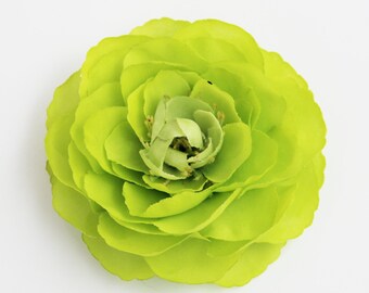 FEW LEFT - Lime Green Chartreuse Ranunculus Flower Hair Clip and Pin - Clip in Hair or Pin to Jacket or Hat