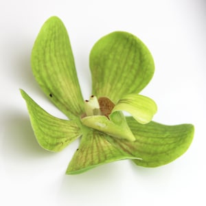 Green Orchid Hair Clip - Lime Green Realistic Flower Hair Clip - ONE Piece Neutral Tropical Orchid Stylish Accent Beach Bridal