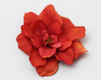 LAST FEW - Red Orange Flower - Hair Clips - 1 PIECE  --- small flower with bold color --- clip in hair, on headband or jacket