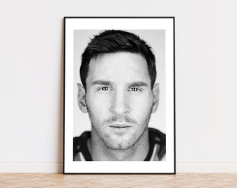 Lionel Messi Poster, Messi, Argentine Footballer, Black and White Wall Art, Photograph Prints, FIFA, Sports Bedroom Posters, Soccer Gift
