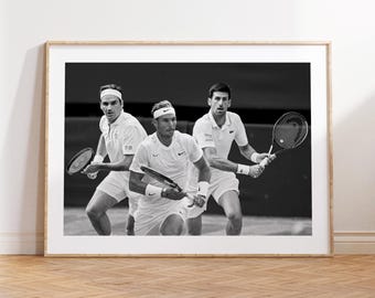 Tennis Big Three, Nadal, Federer, Djokovic, Black and White Wall Art,Photograph Prints,Tennis Gift, WTA Fans,Sport Gift, Sport Bedroom Decor