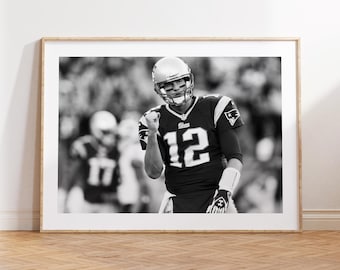 Tom Brady Poster, New England Patriots, NFL Fan Print, Super Bowl, Fandruck, schwarz-weiße Wandkunst, Sport Poster, American Football Geschenk