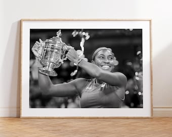 Coco Gauff Poster, Coco Print, 2023 Grant Slam, Black and White Wall Art, Photograph Prints,Tennis Gift, Tennis Player Fans,Sport Gift