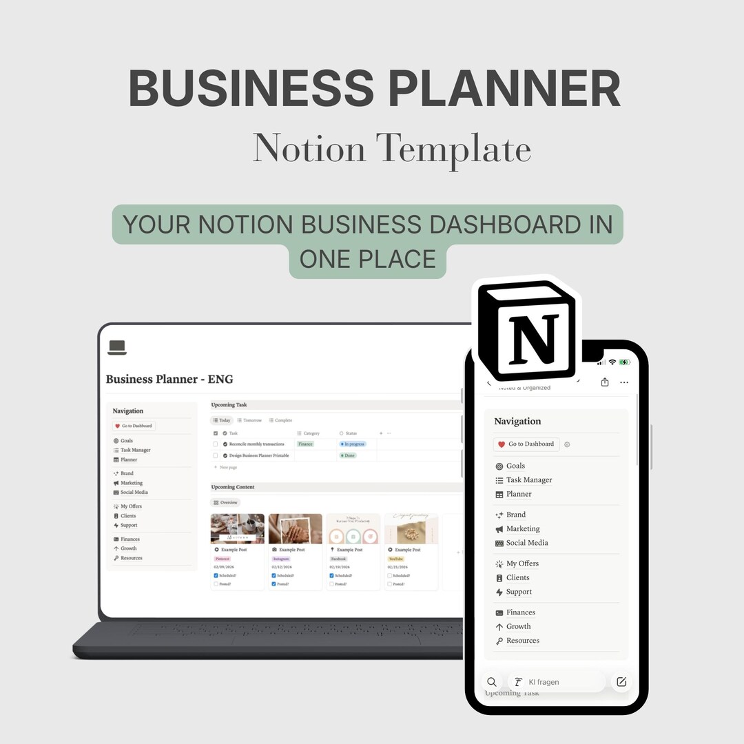 Notion Business Planner Template | Small Business HQ (digital Download ...