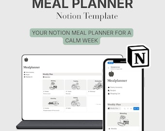 Notion Essensplaner | Mealplanner mit Wochenplan, Rezeptesammlung, Einkaufsliste & Vorratsübersicht | Digitaler Download – ENGLISCH