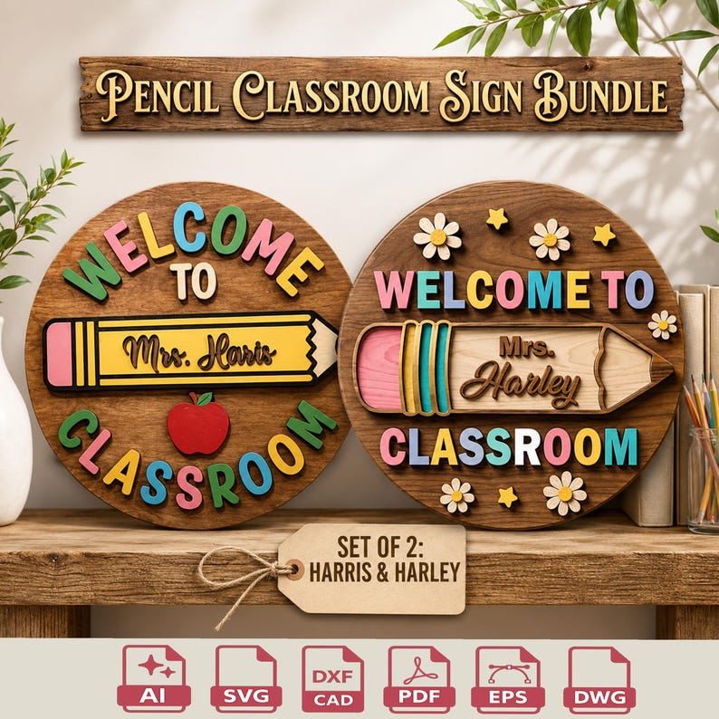 Vector Classroom Sign Personalized Classroom Sign SVG Cut File, Teacher Door Hanger SVG ...