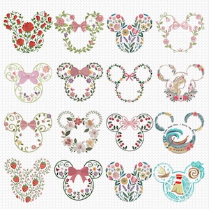 Bundle floral motif de broderie Machine couronne de printemps Minnie, Floral Minnie Mouse Machine, broderie fleur souris, téléchargement numérique