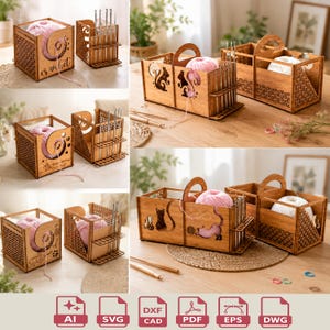 Yarn Organizer Boxes Laser Cut Bundle, Knitting Storage Box SVG, Crochet Holder, Wooden Yarn Caddy, CNC Laser Cut Files