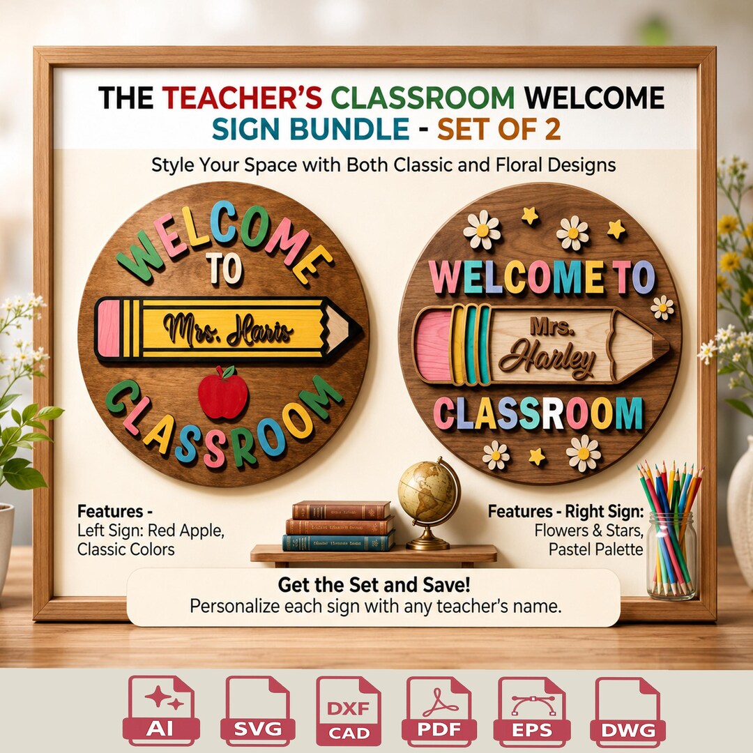 Vector Classroom Sign Personalized Classroom Sign SVG Cut File, Teacher Door Hanger SVG ...