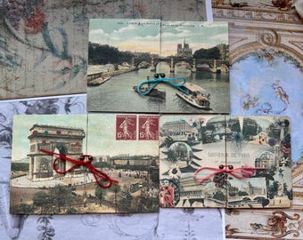 Parisian Secret Writing Door-Fold Out Postcard Journaling Spot-Coffee-Dyed Hidden Journal Space-Junk Journal Ephemera