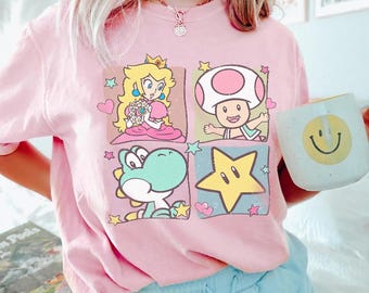 Vintage Mario Shirt, Retro Gaming Tee, Cute Yoshi Princess Peach Shirt, Comfort Colors Graphic Tee, Gamer Gift, Video Game Shirt