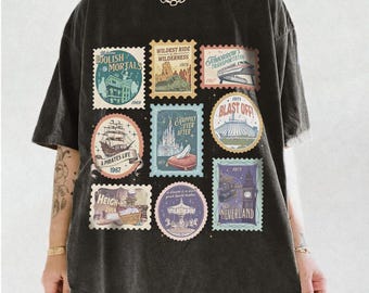 Vintage Disney Theme Park Stamps Shirt, Magic Kingdom Castle Fireworks Tee, Wildest Ride Happiest Place on Earth, Family Trip Matching Shirt