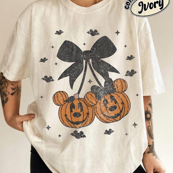 Disney Mickey Pumpkin Coquette Shirt, Minnie Pumpkin Halloween Comfort Colors Tee, Pink Bow Disney Castle Fall Shirt, Tis The Halloween 2026