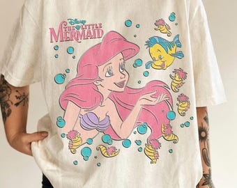 Retro The Little Mermaid Ariel Shirt, Vintage Ariel & Flounder Bubble Poster Comfort Colors Tee, Disney Princess Shirt, Disneyland WDW Trip