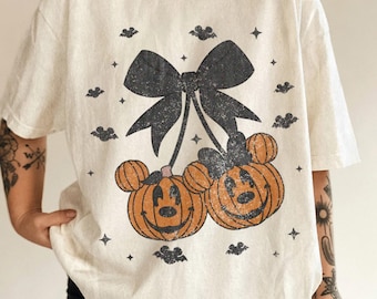 Disney Mickey Pumpkin Coquette Shirt, Minnie Pumpkin Halloween Comfort Colors Tee, Pink Bow Disney Castle Fall Shirt, Tis The Halloween 2026